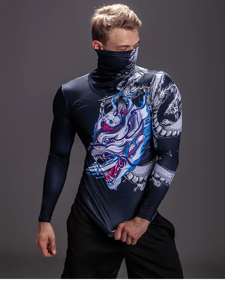 Herren-T-Shirt mit Stehkragen, bedruckt, Sonnenschutz für Frühling und Sommer, warmes Oberteil für Herbst und Winter, tailliertes Langarm-T-Shirt – Detail 12