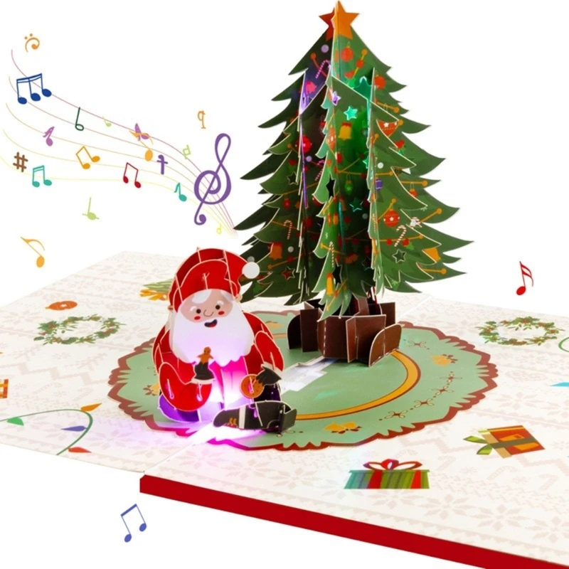 3D Popup Christmas Greeting Card with Light and Music Invitation Postcard Festives Holiday Card for Family and Friend