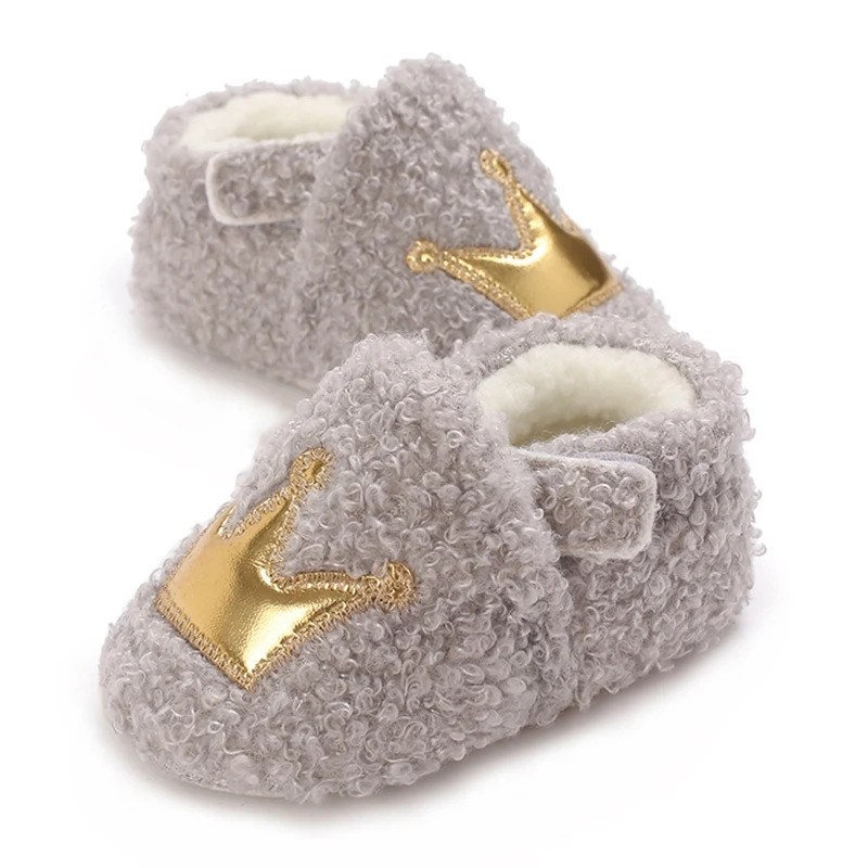 Little Crown Cozy Soft Bottom Baby Girls Boys First Walker Infant Slippers Autumn Warm Toddler Shoes 0-18 months