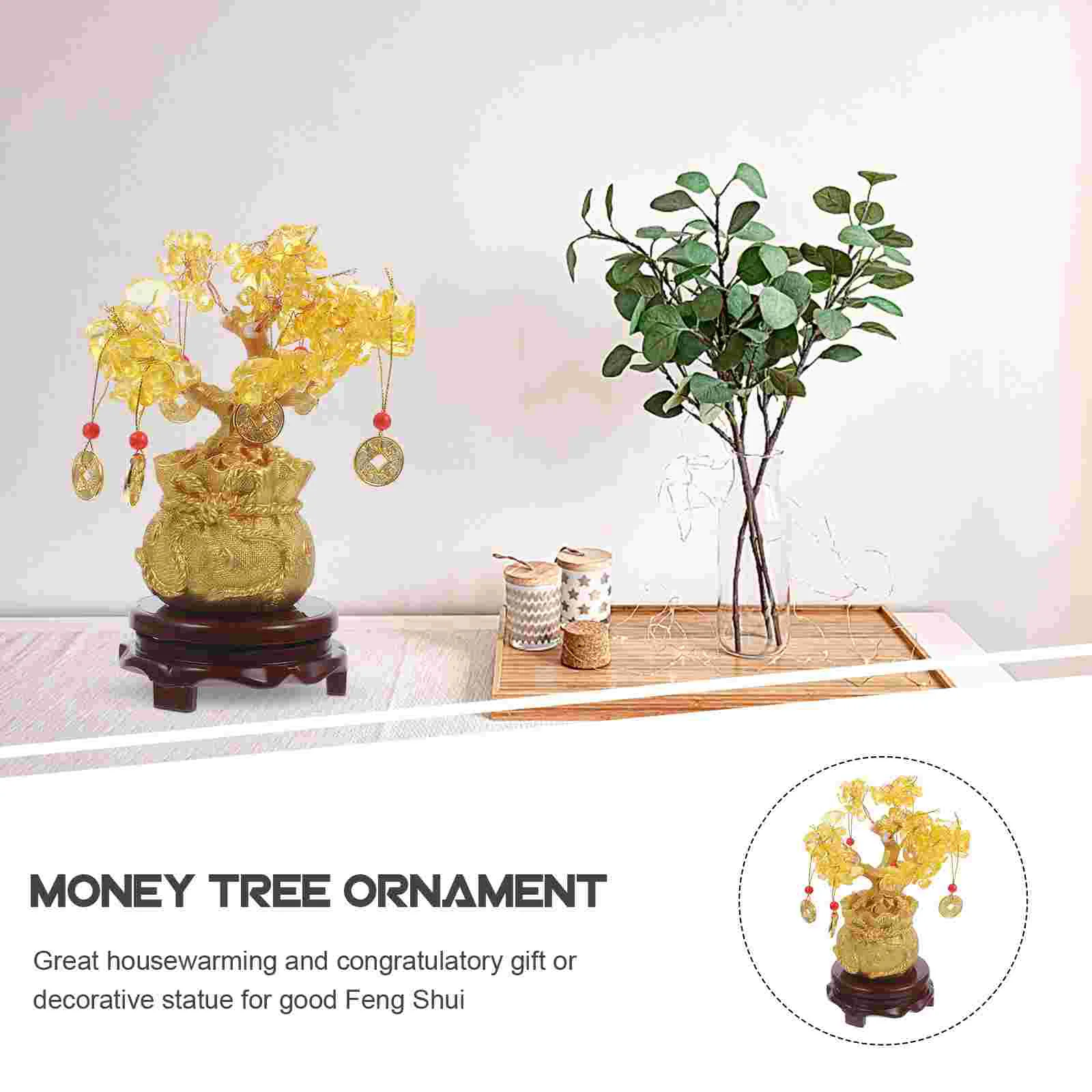 

19cm Natural Crystal Tree Money Tree Ornaments Bonsai Style Wealth Luck Feng Shui Ornaments Home Decor(with Gold Coins and Base)