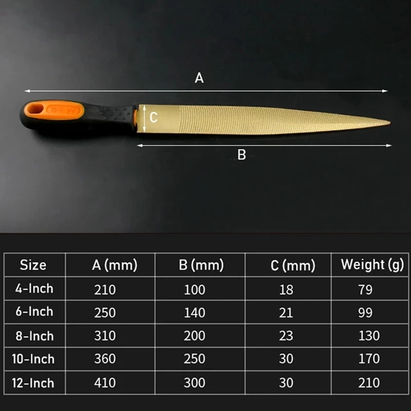 1PC Wood File Woodworking Golden Tapered Rasp Bastard For Wood Leather Plastic Hand Tools With Rubber Handle