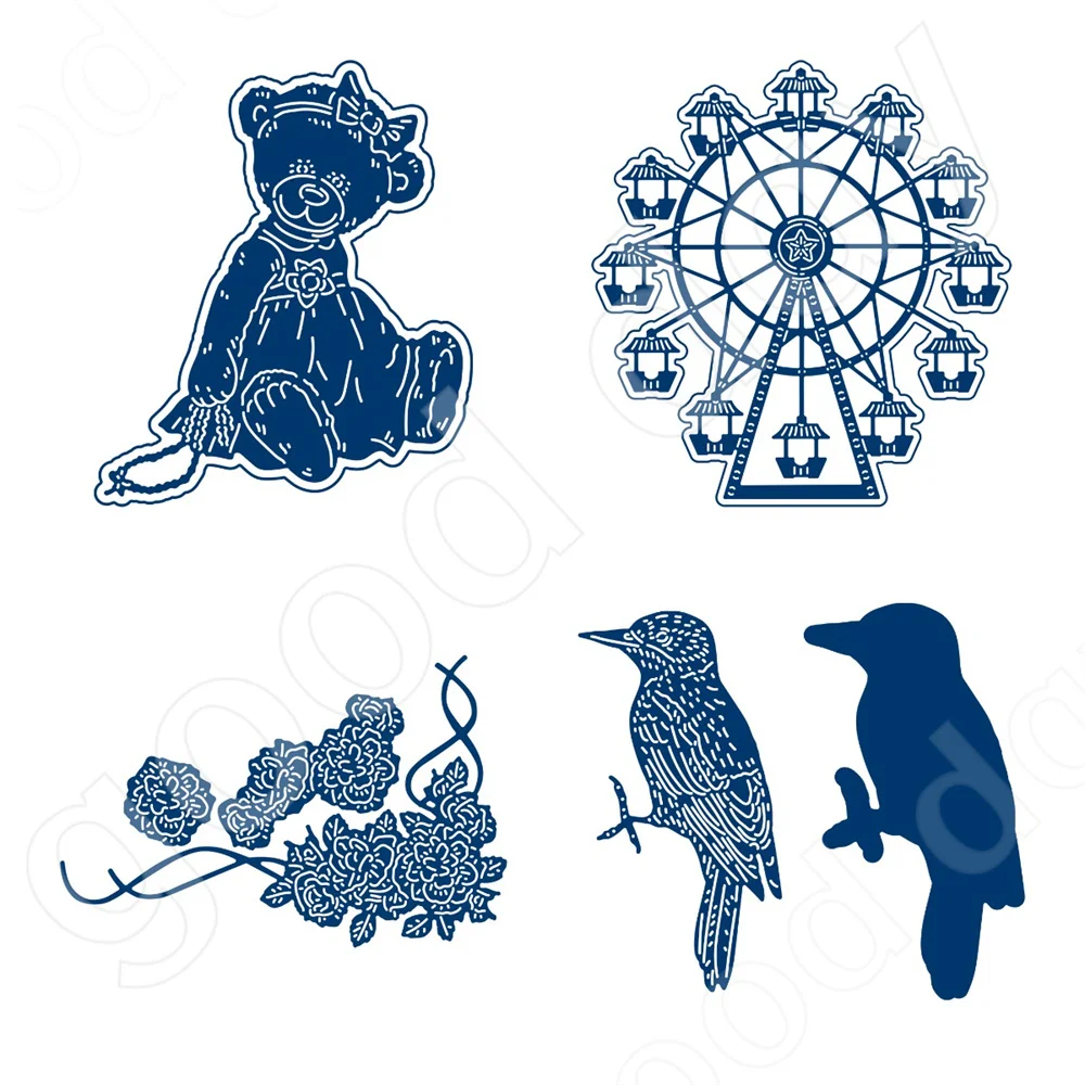 Rose Ferris Wheel Betsy Bear Metal Cutting Dies Scrapbook Diary Decoration Modello Di Goffratura Biglietto Di Auguri Fai Da Te Fatto A Mano Nuovo