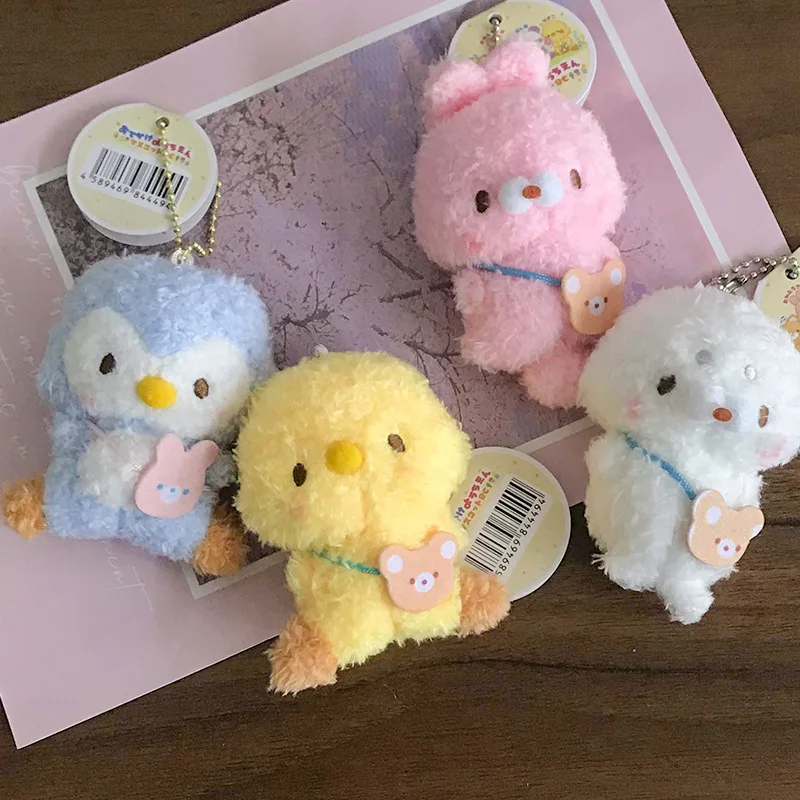 

9cm Kawaii Animal Plush Keychain Cartoon Rabbit Bear Seal Chick Penguin Plush Doll School Bag Pendant Car Keychain Home Decorati
