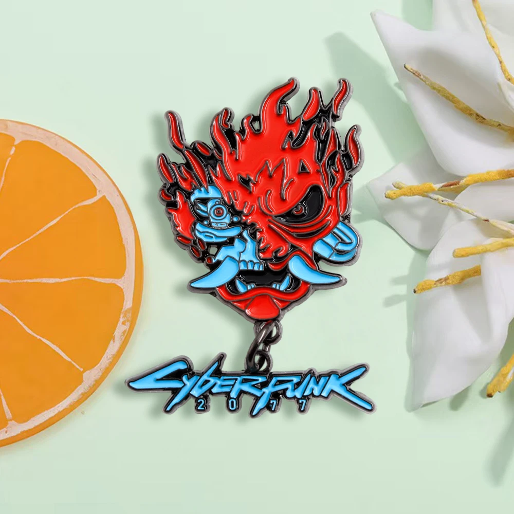 Punk 2077 Schädel Kopf Tanz Emaille Brosche Retro Abenteuer Kampf Spiel Logo Anstecknadel Anhänger Fans Geschenk Abzeichen Zubehör Sammlung – Detail 7