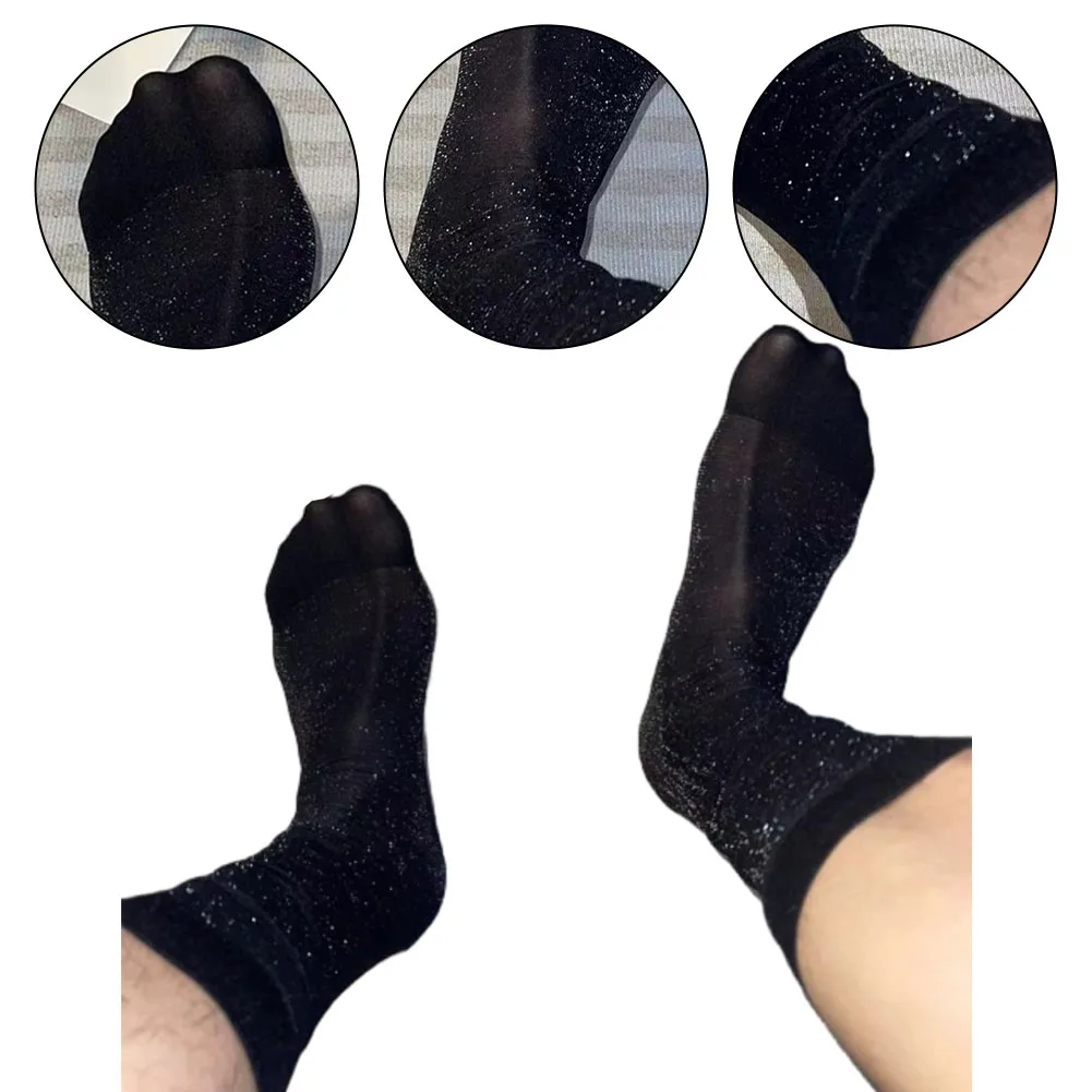 1 Pair Men\'s Sexy Shiny Silky Sock See Through Breathable Casual Stockings Man Business Dress Middle Tube Socks