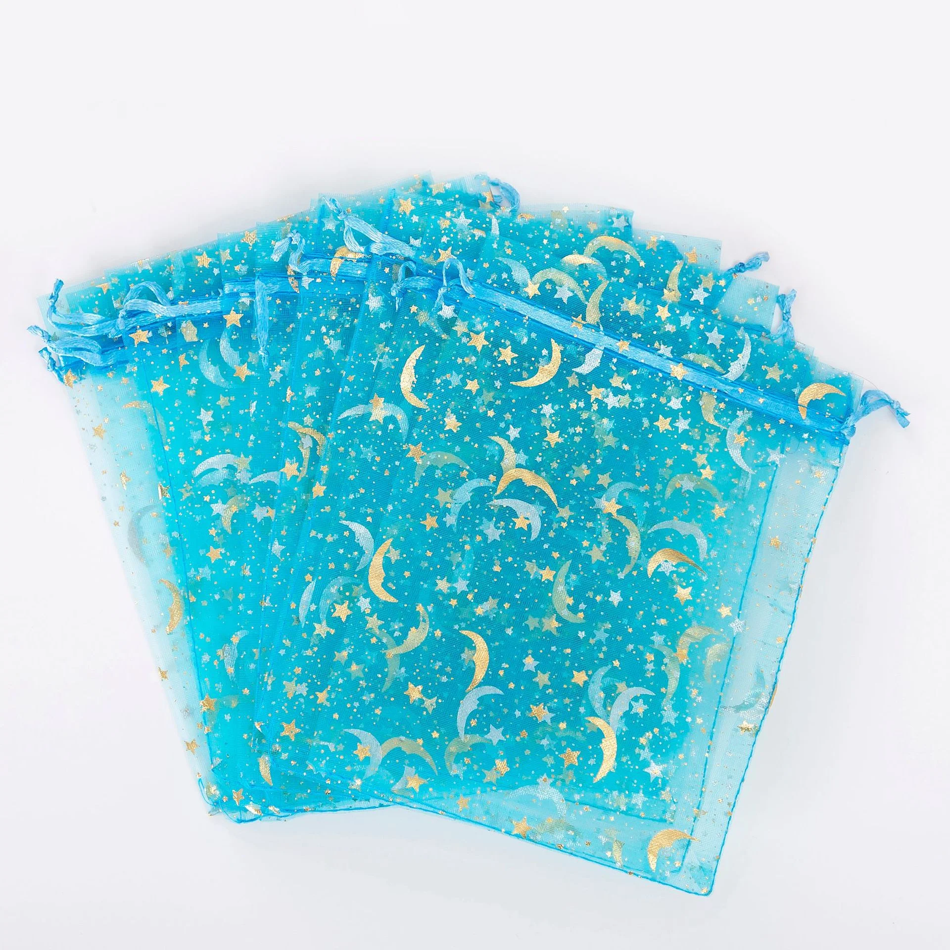 50 Stück hellblaue Mondsterne mit Kordelzug, Organzabeutel, Schmuck, Geschenkbeutel, Organza-Geschenkbeutel für Weihnachten, Hochzeit – Detail 5