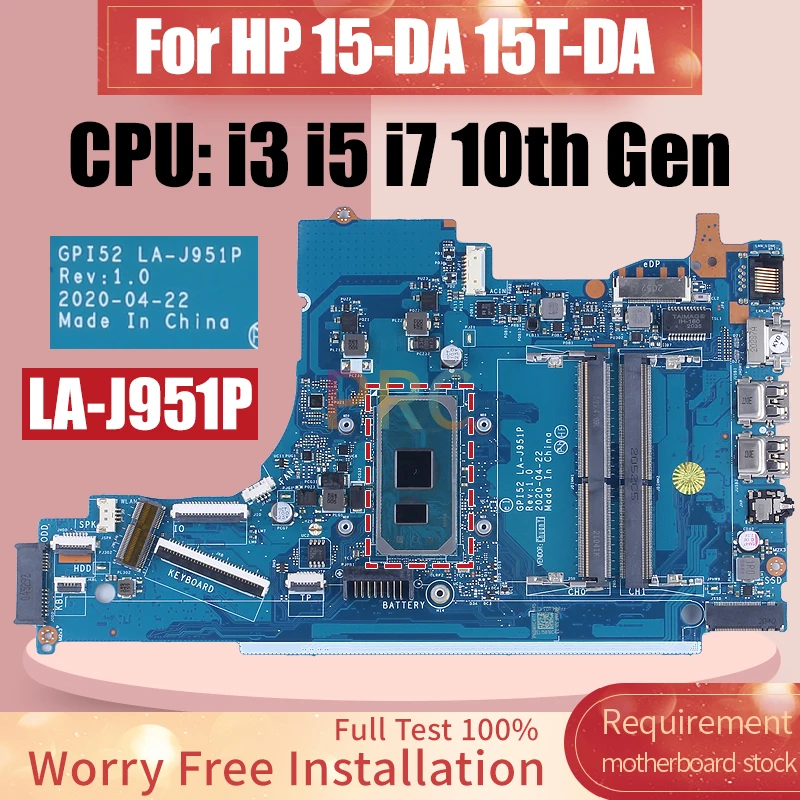 For HP 15-DA 15T-DA Laptop Motherboard GPI52 LA-J951P i3-1005G1 i5