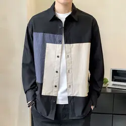 Long Sleeve Turn-down Collar Loose Handsome Button Spring Summer Patchwork Striped Shirts Business Casual Fashion Men's Clothing
