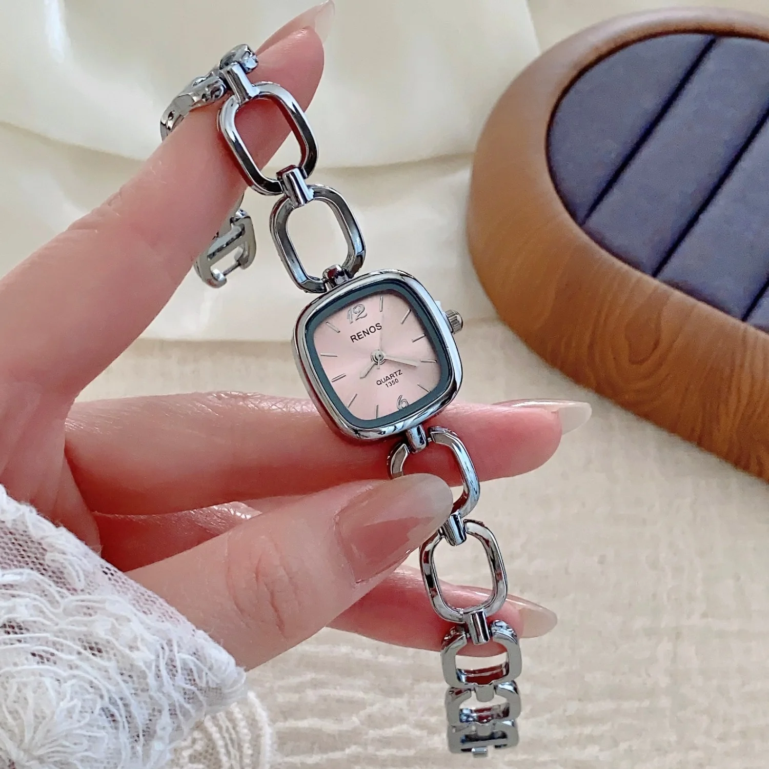 Silver Openwork Square Bracelet Women's Minimalist Wristwatch - High-Quality Elegant Timepiece