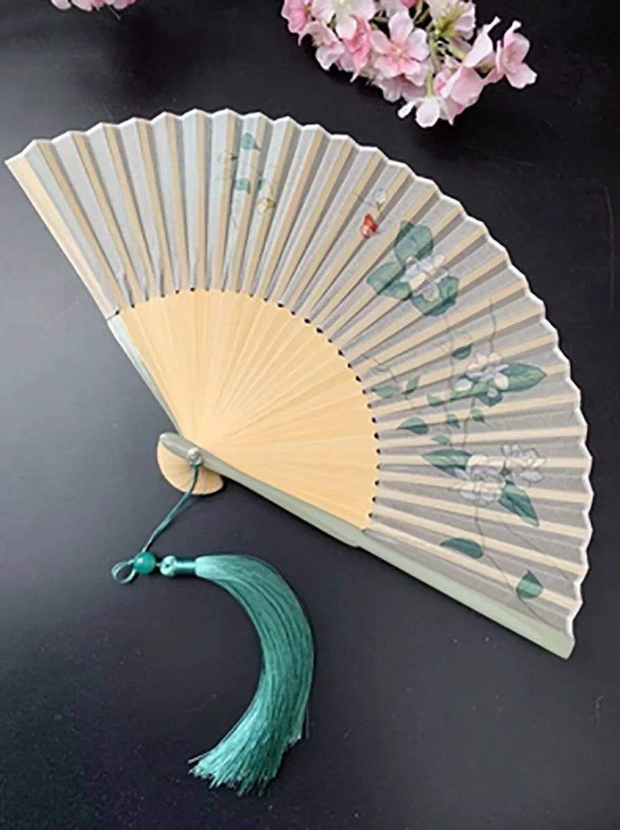 Portable Bamboo Hand Fan for Women, Foldable, Ancient Style, Summer Hanfu, Dance Party, Chinese Decoration, Traditional