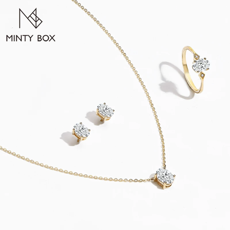 MINTYBOX Solid 18k Yellow Gold Plated Moissanite Ring for Women 925 Necklace Earrings Moissanite Diamond  Engegament Jewelry Set