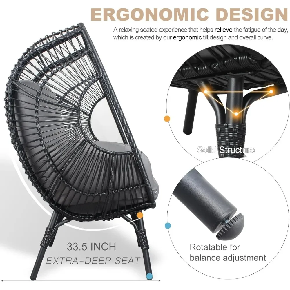 Outdoor Egg Chair Wicker Oversized Egg Basket Chair with Stand Lounger Chairs with Cushion Capacity for Patio Garden Backyard 5