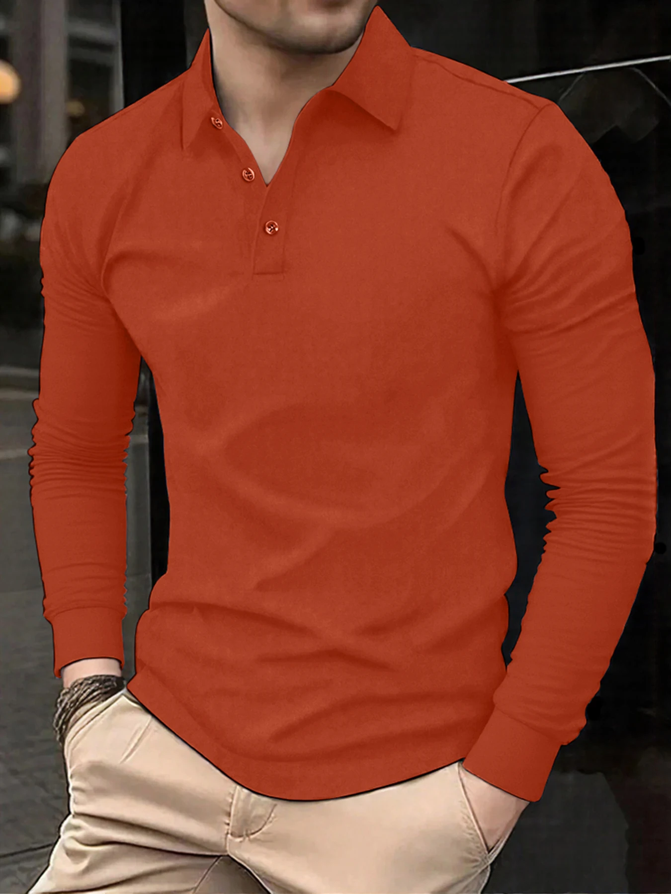 Mans Old Money  Slod Businesswear Autumn Warm Button Tee Vintage All-match Simple Long Sleeve Fashion Unisex Basics Clothes