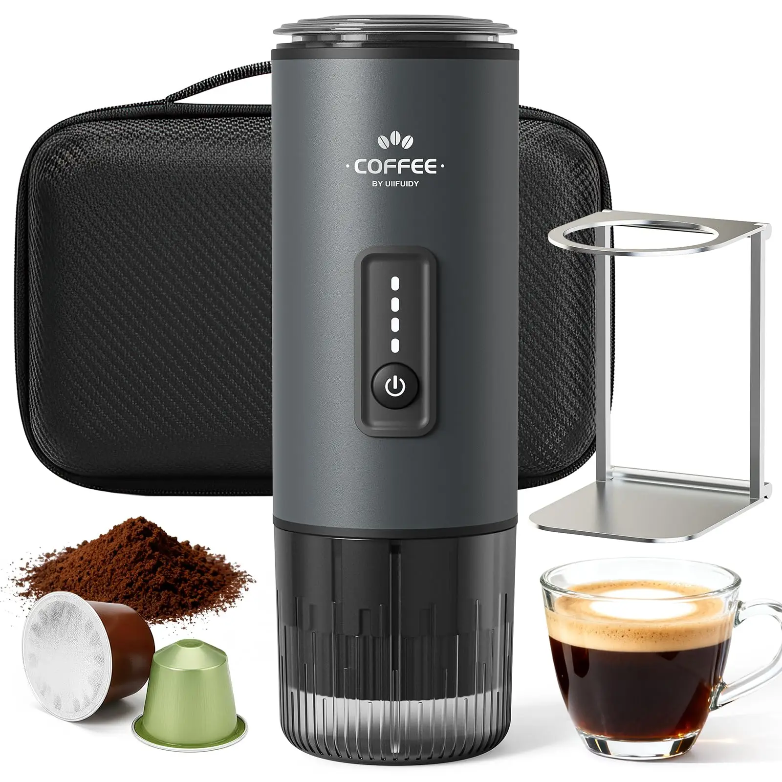 Portable 3 in 1 Electric Espresso Coffee Maker Rechargeable Self Heating Brewer with Carrying Bag and Stand for Camping Hiking