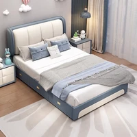 Lit de chambre rembourré pour enfants, mignon et esthétique, lit simple, tables de nuit, cadre français, accessoires pour la maison 2