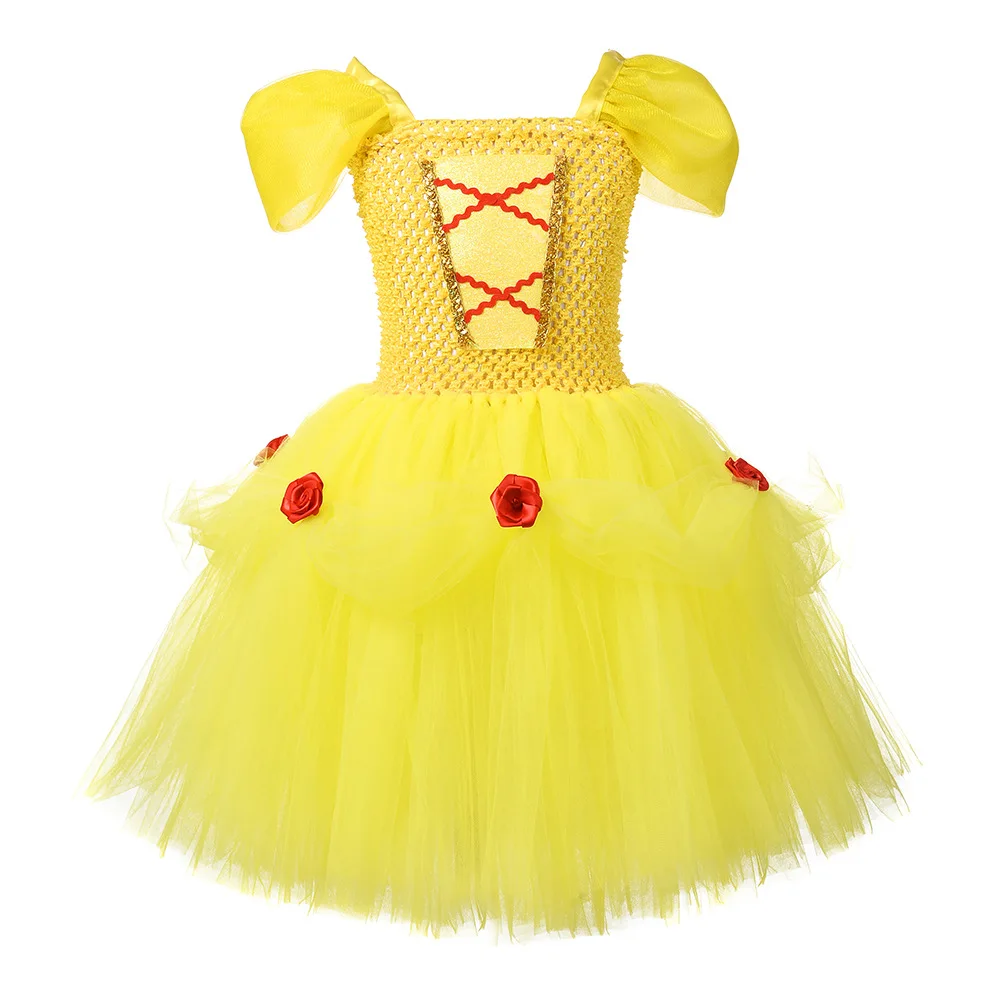 

Yellow Belle Dress Girl Beauty And The Beast Inspired Princess Long Tutu Dress For Kids Birthday Party Cosplay Costumes Children