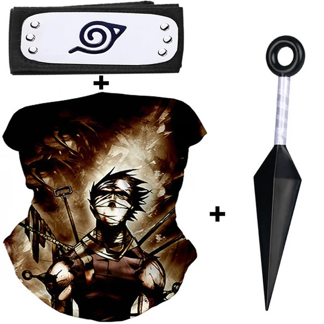 5pcs Naruto Anime Cosplay Costume Kakashi Gloves Kunai Headband Weapon Mask  Set