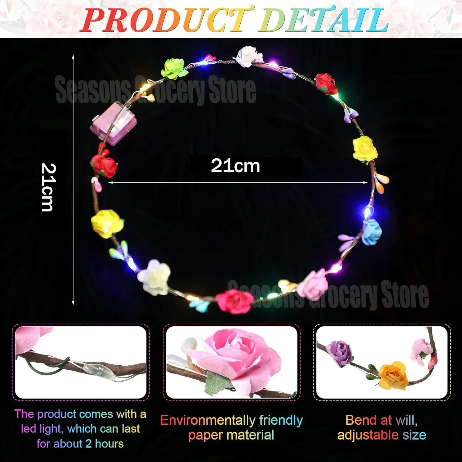 10/20/40/60Pcs Light up Flower Headband LED Flower Hair Crown Glowing Floral Wreath Crowns Birthday Wedding Party Favors