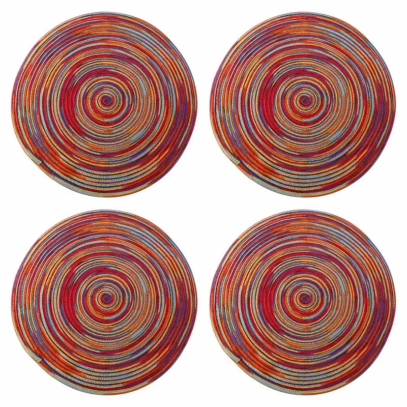 

Round Braided Placemats Set Of 4 Decorative Colorful Placemats For Dining Tables Holiday Party Decor (Rainbow-Red)