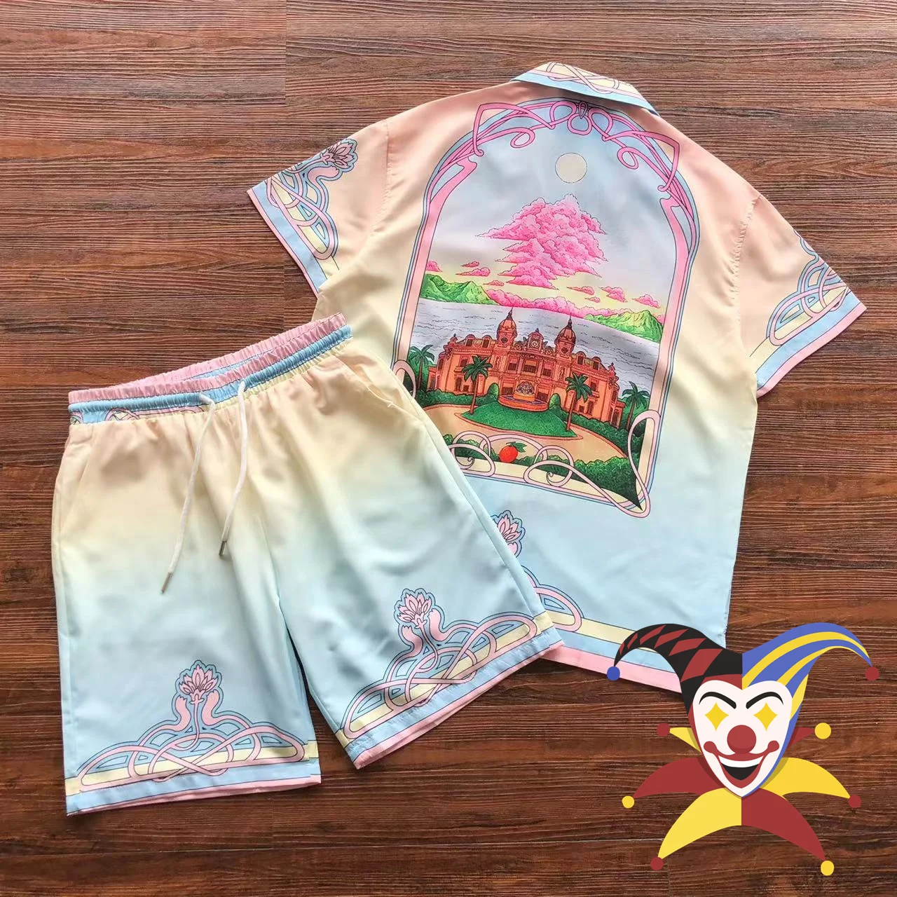 

2023ss Gradient Casablanca Shirts Men Women Best Quality Castle Print Sleeve Tee Shirt