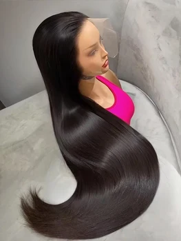 Peluca lisa color hueso de cabello humano brasileño con encaje HD frontal 1