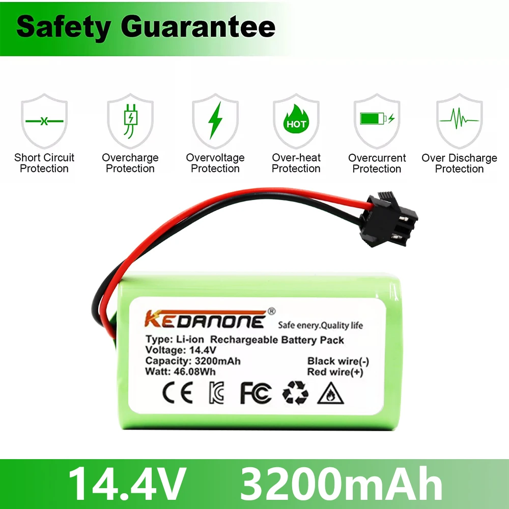 

14.4V 3200mAh 18650 Lithium Ion Battery Pack TesEisX500 Ecovacs Deebot N79 N79S Chr622 Fy RoboVac 11 11S, RoboVac 30b 990 1090