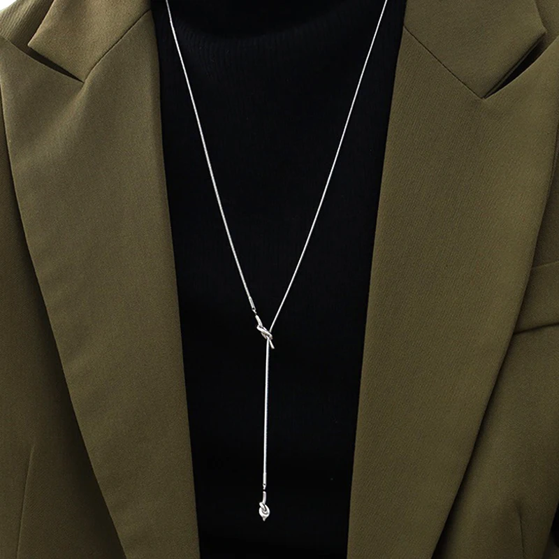 Edelstahl-Halskette im Y-Stil für Damen, unregelmäßiger, ineinandergreifender Schlangenketten-Anhänger, trendiger Schmuck