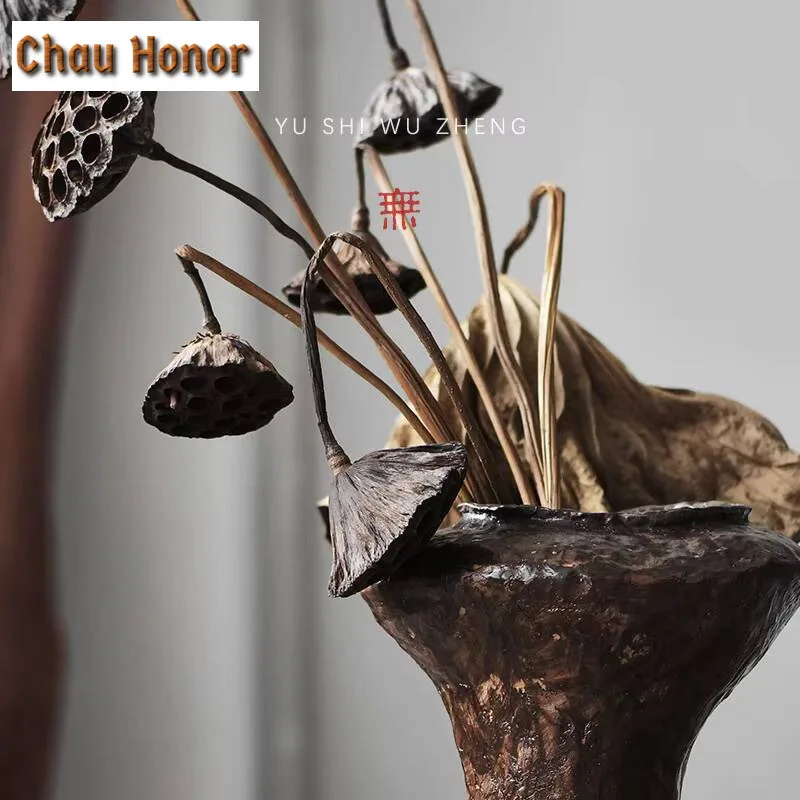 Japanese Black Coarse Pottery Flower Pot Handmade Large Vases Decorated with Floral Ornament Arrangements 22cm Basket Home Craft