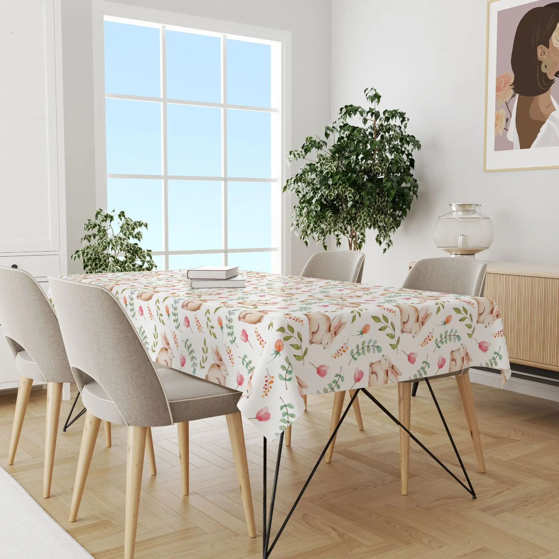 

Table Cloth Happy Easter Tablecloth Rabbit Egg Tablecloth Waterproof and Oil-proof Linen Party Table Cloth