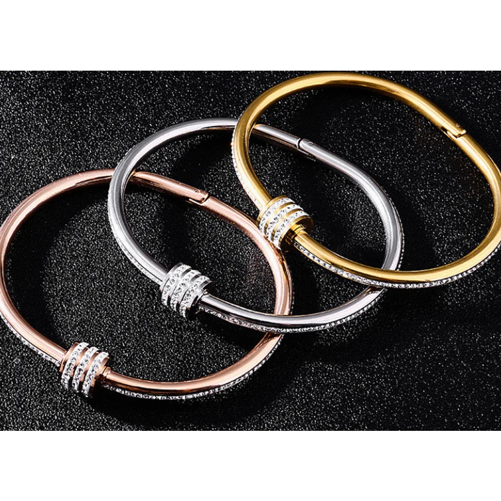 2PCS Xiao Man Waist New Steel Instagram Rose and Silver Simple Diamond Plated Gold Non fading Women's Bracelet_voghion.com