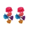 Exaggerated Boho Colorful Cloth Simulation Flowers Tassel Drop DangLe Earrings for Women Floral Eye-catching Statement Jewelry 3