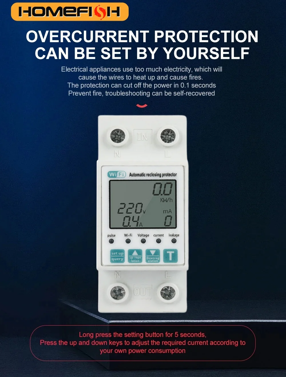 Circuit Breaker Reclosable smartlife TUYA WIFI 63A 110V 220V Energy Meter Metering Timer with voltage current leakage protection