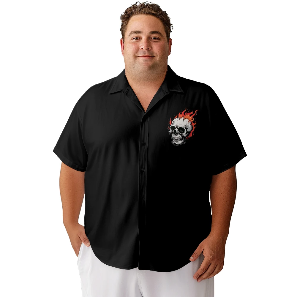 Casual short sleeved shirt Skull Head flame print men summer