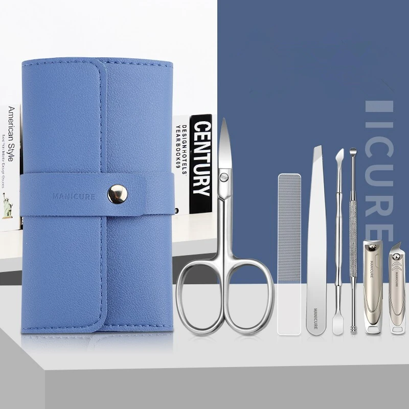 7Pcs High-Quality Manicure Set Color Contrast Sets Nail Clippers Cutter Tools Kits Stainless Steel Pedicure Travel Case for man 5