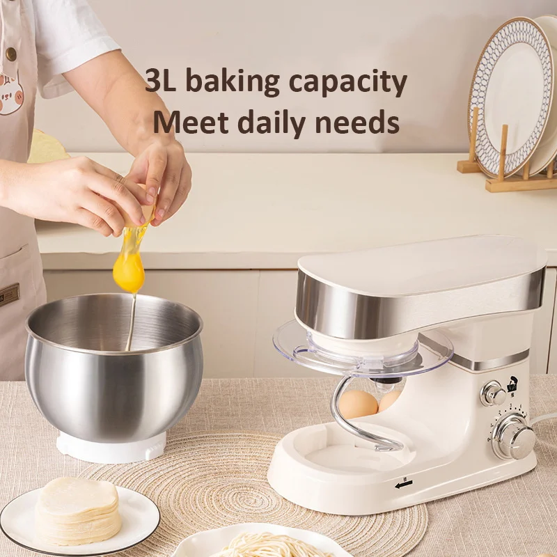 3-IN-1 Electric Stand Mixer 6-Speed with Pulse Button Dough Hook Beater Whisk for Home Cooks Food Beater 220V EU Plug