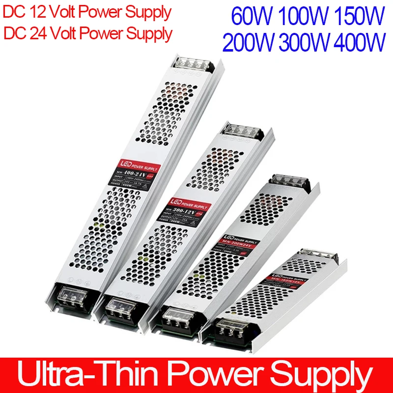 

Ultra-Thin 12V 24V DC Switching Power Supply 60W 120W 300W 400W Light Transformer AC 190-240V Source Adapter SMPS For LED Strips