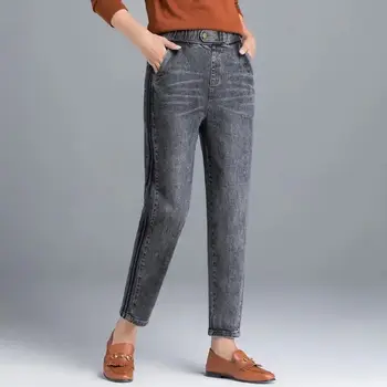 Moda donna Jeans grigi primavera autunno Slim elastico a vita alta pantaloni Vintage nuovi versatili pantaloni Casual di base dritti in Denim 1