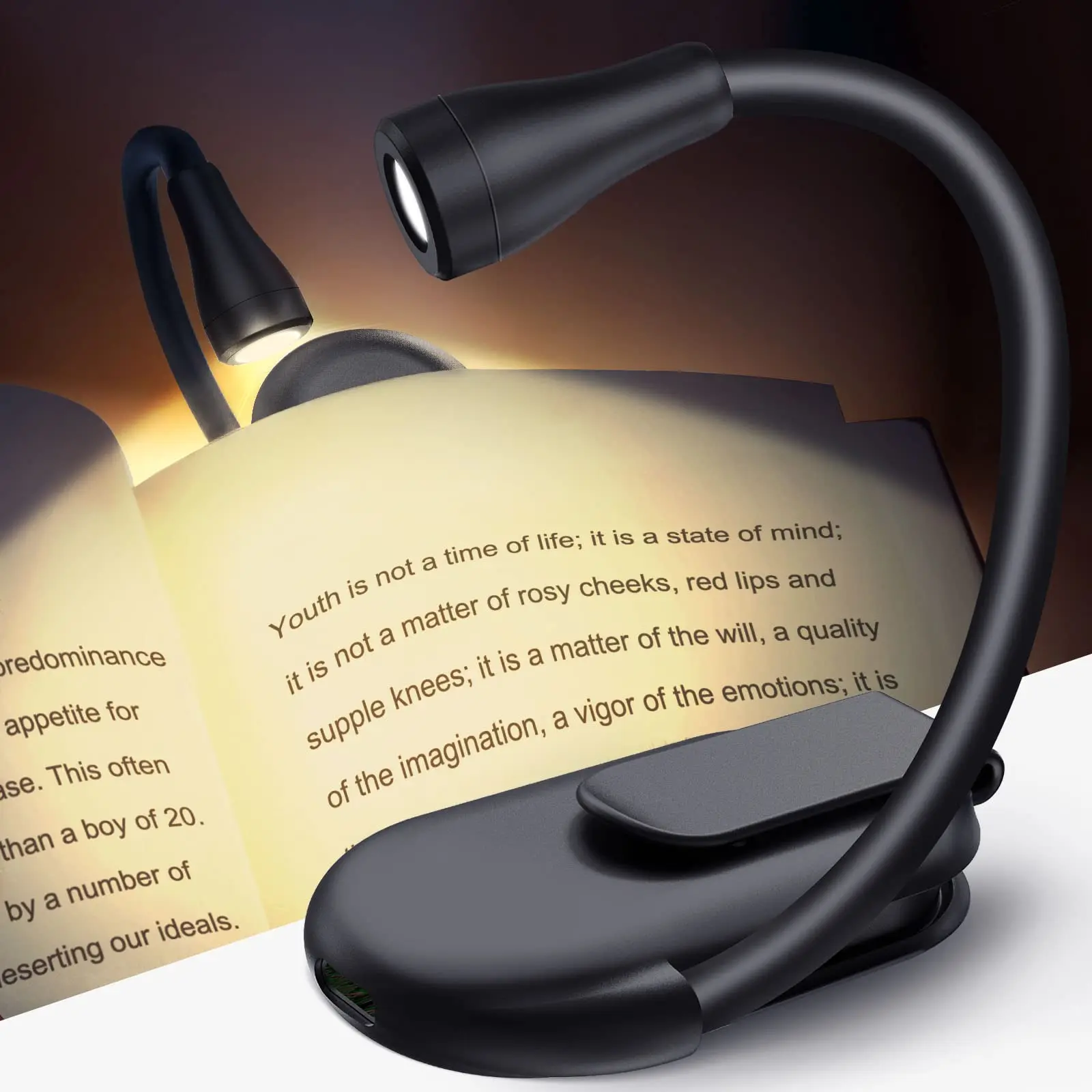 

Mini LED Eye Protection Book Light USB Rechargeable 3 Color Dimmable Portable Clip-On Night Light Travel Study Bed Reading Lamp