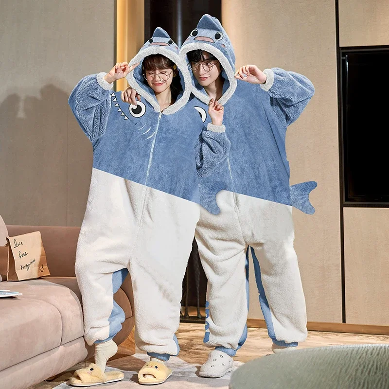 Kigurumis Dinosaur Women Men Pajama Winter Warm Sleepwear Couples Pajama  Onesie Thicken Jumpsuits Cute Cartoon Onesie KawaiI - AliExpress