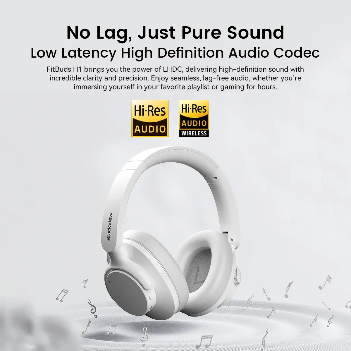 OSCAL Blackview Fitbuds H1 Earphone, Hybrid Active Noise Cancelling Headphones, Hi-Res Audio Over Ear Wireless Headset ANC Mic