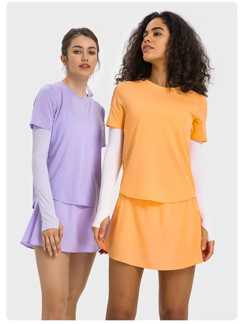 Lemon Class Fit Crew Neck T-Shirt Hip Length Short Sleeve Sweat-wicking Yoga Shirts Breathable Running Soild Tops Quick-drying
