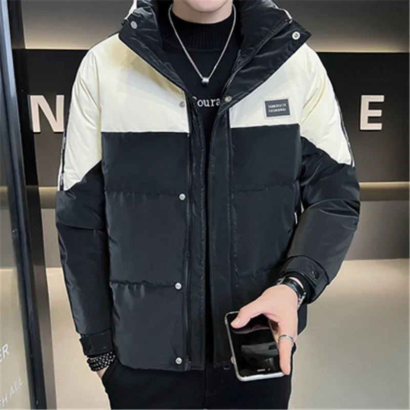 

Men Down Jacket Winter Thicken Warm Clothes Male Contrast Color Stand Collar Feather Dress Casual Parka Coat Puffer Jacket Man