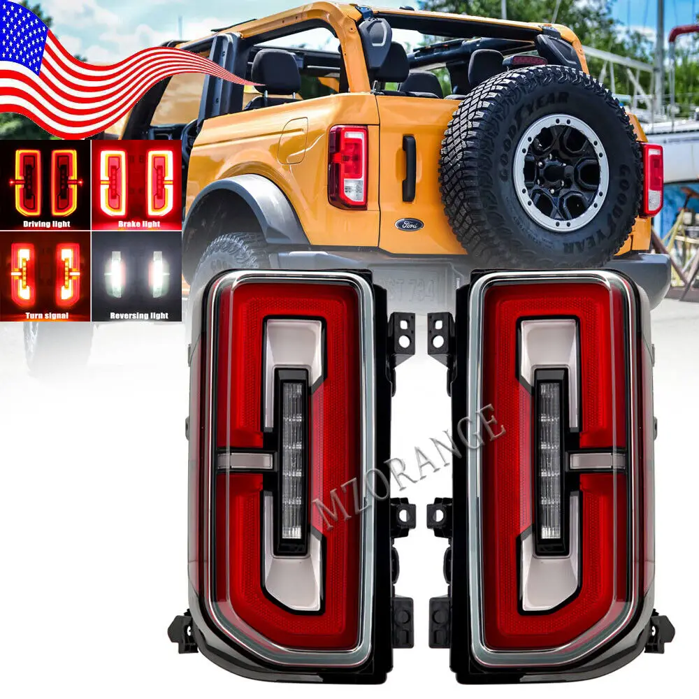 

Tail Light Assembly For Ford Bronco 2021 -2023 Grey Lens Sequential Turn Signals Start Up Animation Brake Reverse Light DR