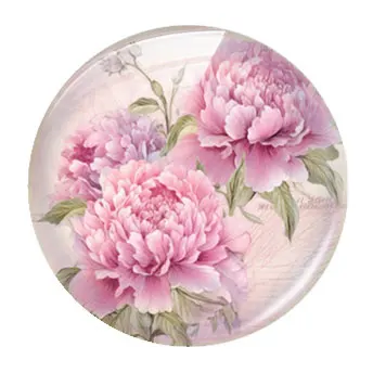 Elegant Handmade Pink Rose and Peony Glass Cabochon