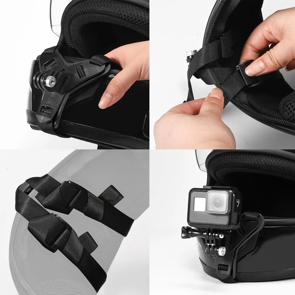 4 PzSupporto per Casco da Moto, Supporto Action Cam Moto, Supporto per GoPro Hero 13/12/11/10/9/8/7/6/5, per Session, per SJCAM, per Osmo Action Cam