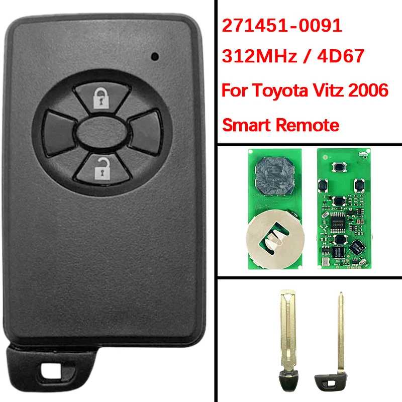 CN007135 Aftermarket 2 Buttons Smart Key Fob 4D Chip 312Mhz 271451-0091 For Toyota Corolla Allion Axio Premio Vitz 2005-2010 1