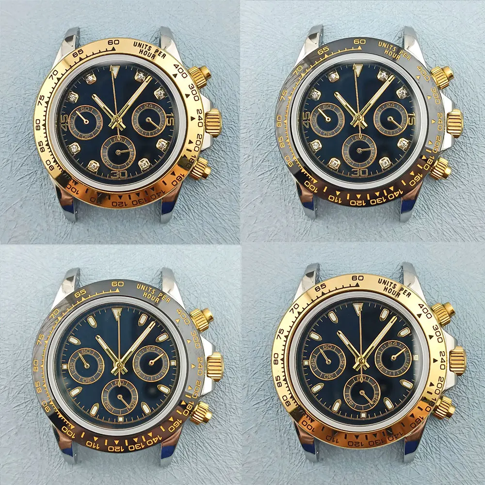 40mm 316L stainless steel sapphire glass case with 10BAR waterproof, suitable for VK63 movement gold and rose crown