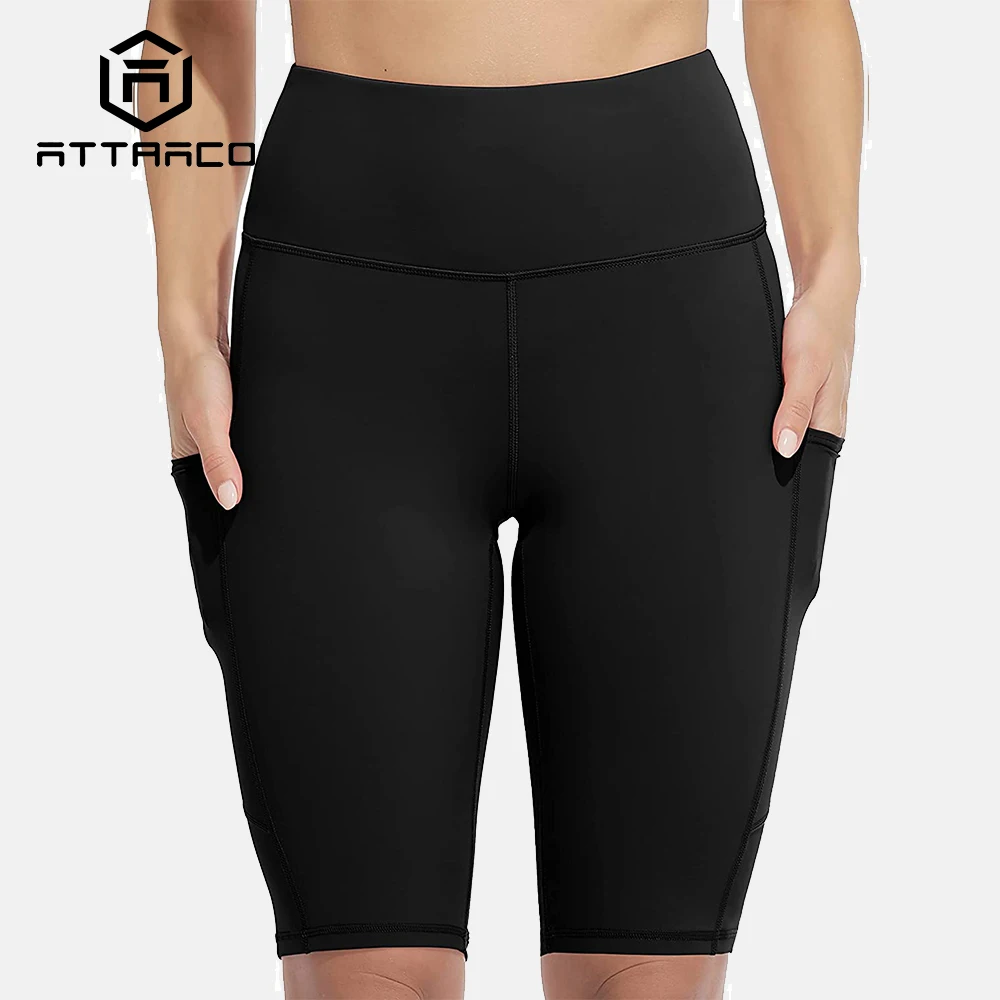 Attraco Women Yoga Shorts Jogging Running Solid/Camouflage Pattern Fifth-Pants High-Waist Soft With Pockets Sporty Shorts sports shorts running shorts yoga shorts workout shorts