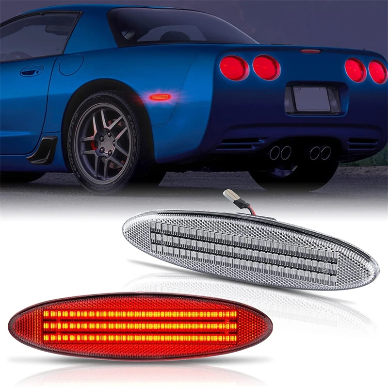 

LED Rear Side Marker Fender Lights Red Signal Lamps for Corvette C5 1997-2004 Coupe Z06 Convertible (Clear Len)