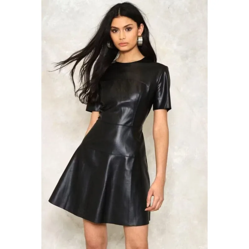 

Women's Leather Dress Black Panelled Cocktail Party Clothing Dress Fashion Trends